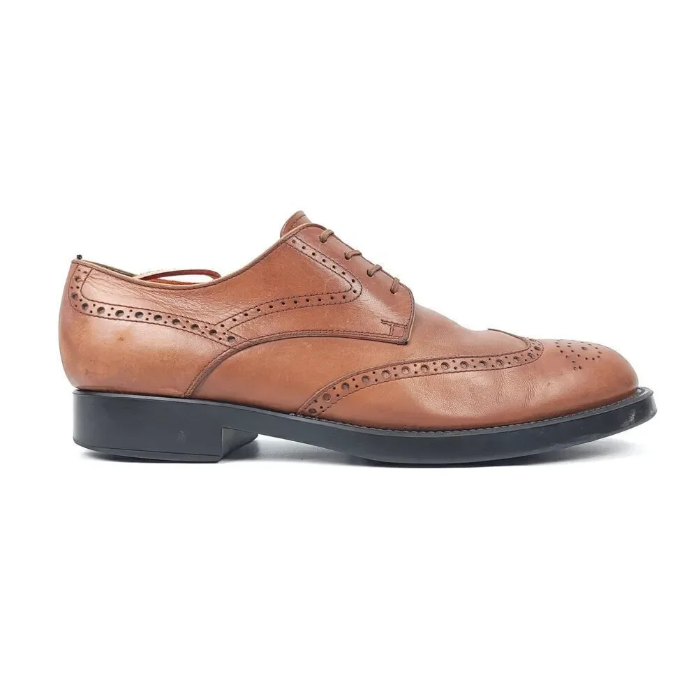 TOD'S Tan Brown Leather Wingtip Brogue Leather Oxford Dress Shoes 10 Old Money
